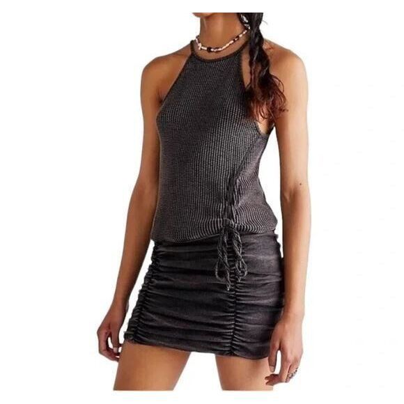 Free People One Women's Sz XS Black/Gray Katya Thermal Ruched Mini Dress - Picture 1 of 11